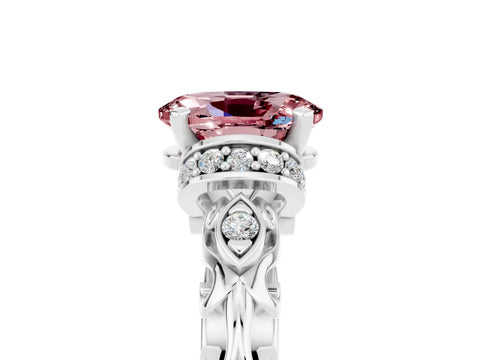 White gold Oval Cut Morganite Solitaire Ring with Filigree Band and Four-Prong Setting_29
