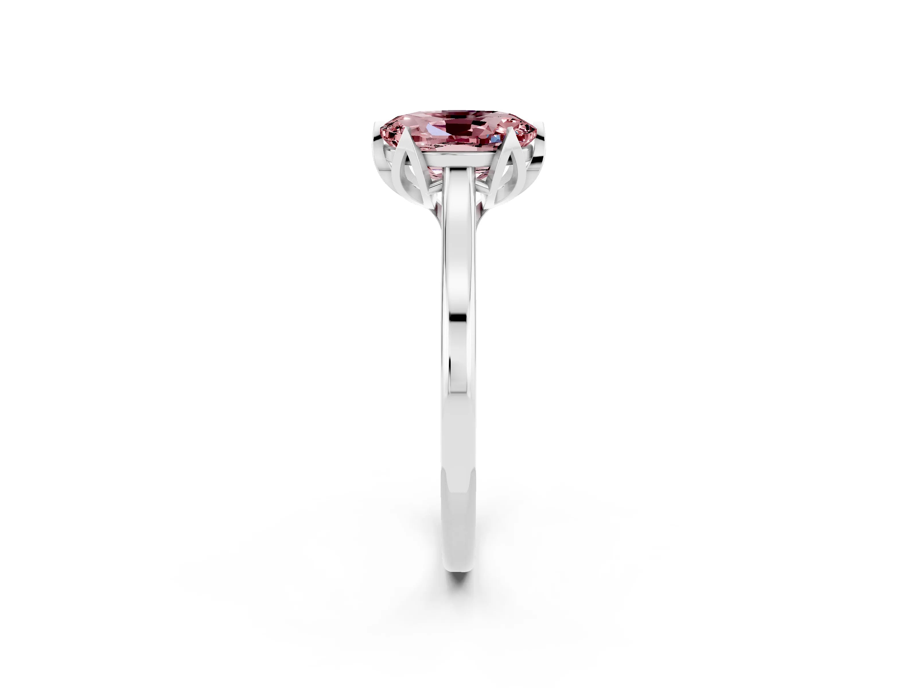 White gold Oval Cut Morganite Solitaire Ring with Flower Prong Setting and Classic Band_14