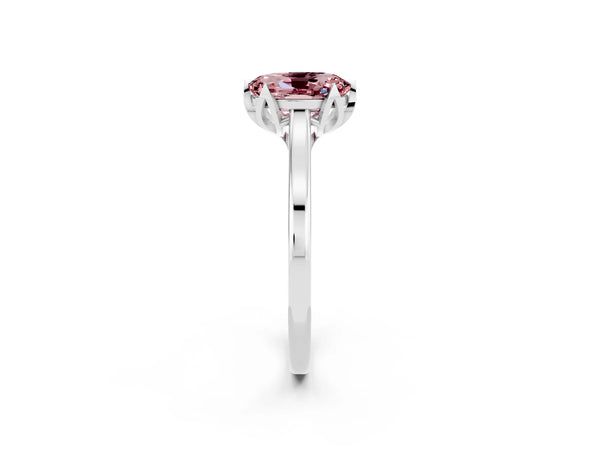 Platinum Oval Cut Morganite Solitaire Ring with Flower Prong Setting and Classic Band