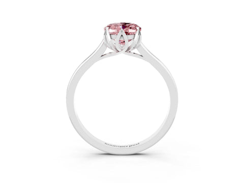 White gold Oval Cut Morganite Solitaire Ring with Flower Prong Setting and Classic Band_15