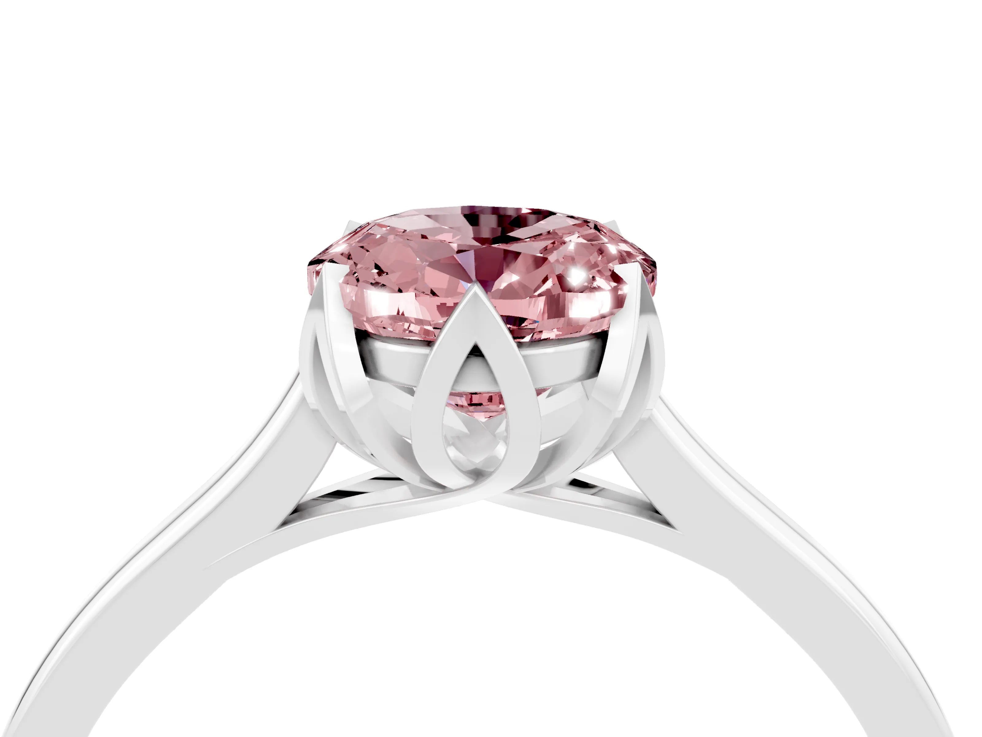 White gold Oval Cut Morganite Solitaire Ring with Flower Prong Setting and Classic Band_16