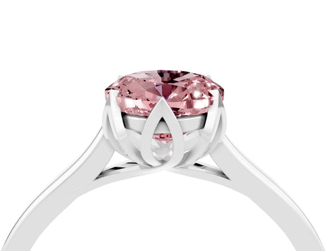 White gold Oval Cut Morganite Solitaire Ring with Flower Prong Setting and Classic Band_16