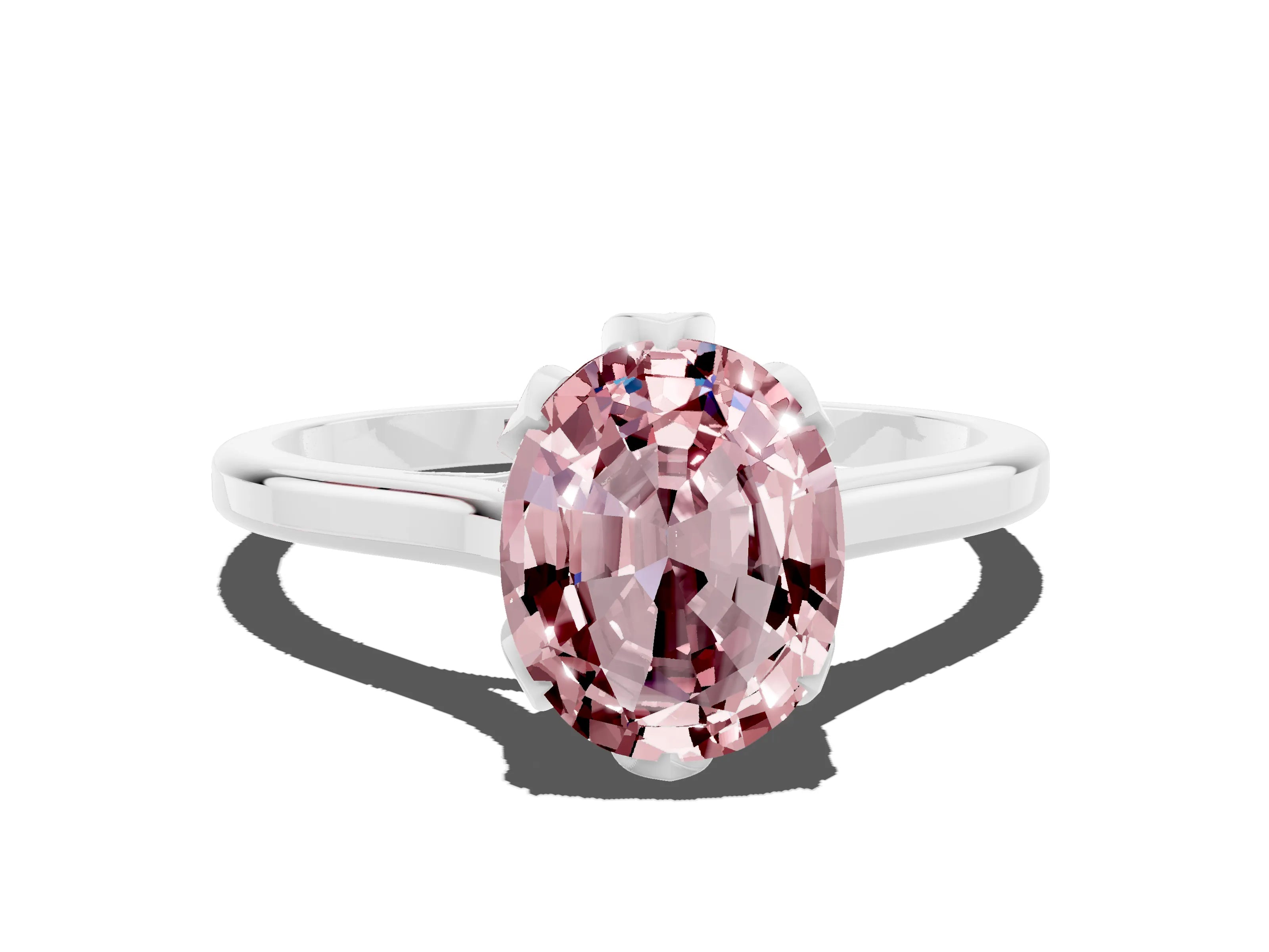 White gold Oval Cut Morganite Solitaire Ring with Flower Prong Setting and Classic Band_24