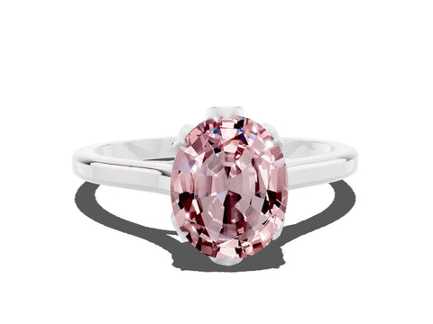 White gold Oval Cut Morganite Solitaire Ring with Flower Prong Setting and Classic Band_24