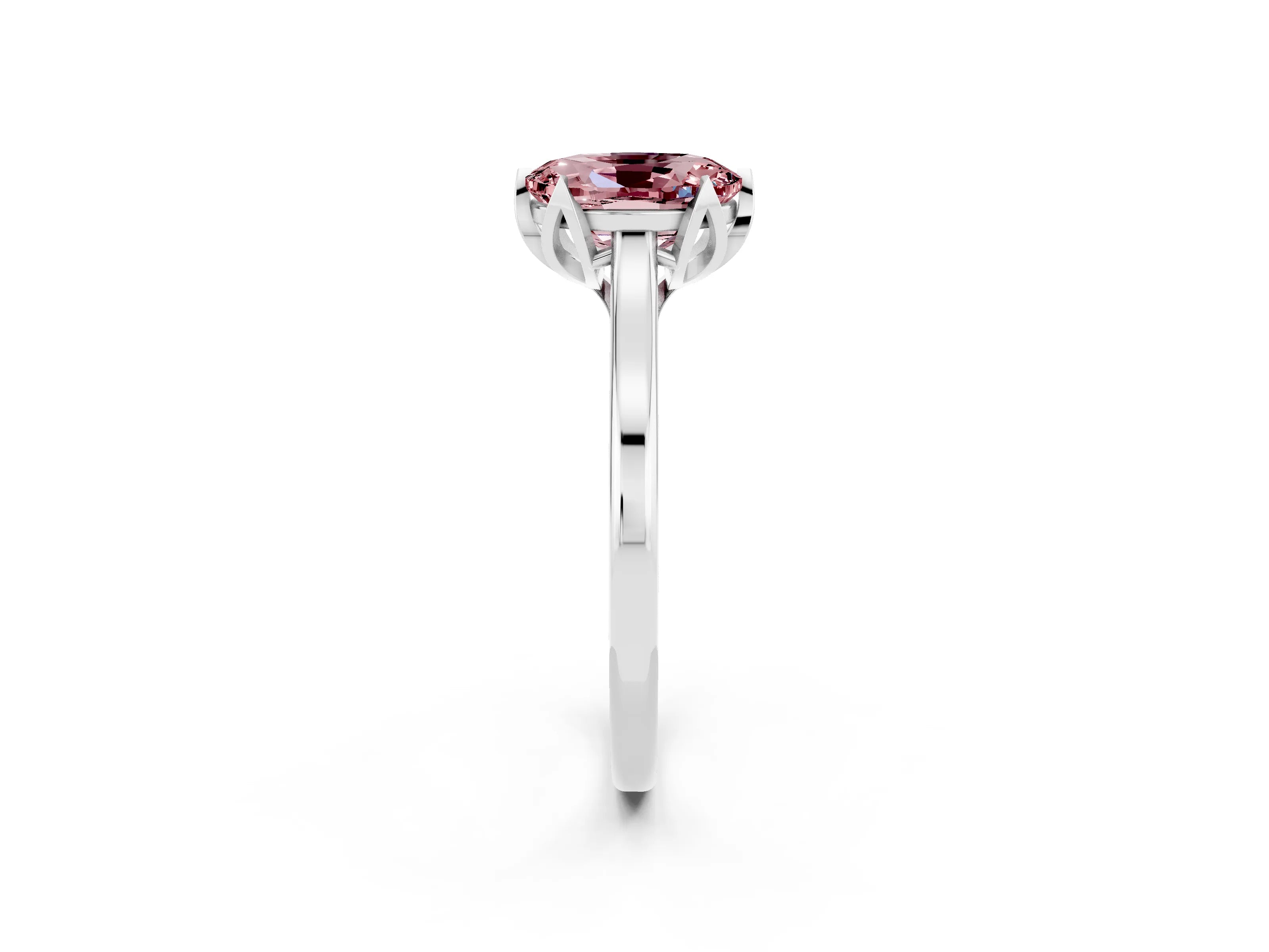 White gold Oval Cut Morganite Solitaire Ring with Flower Prong Setting and Classic Band_26