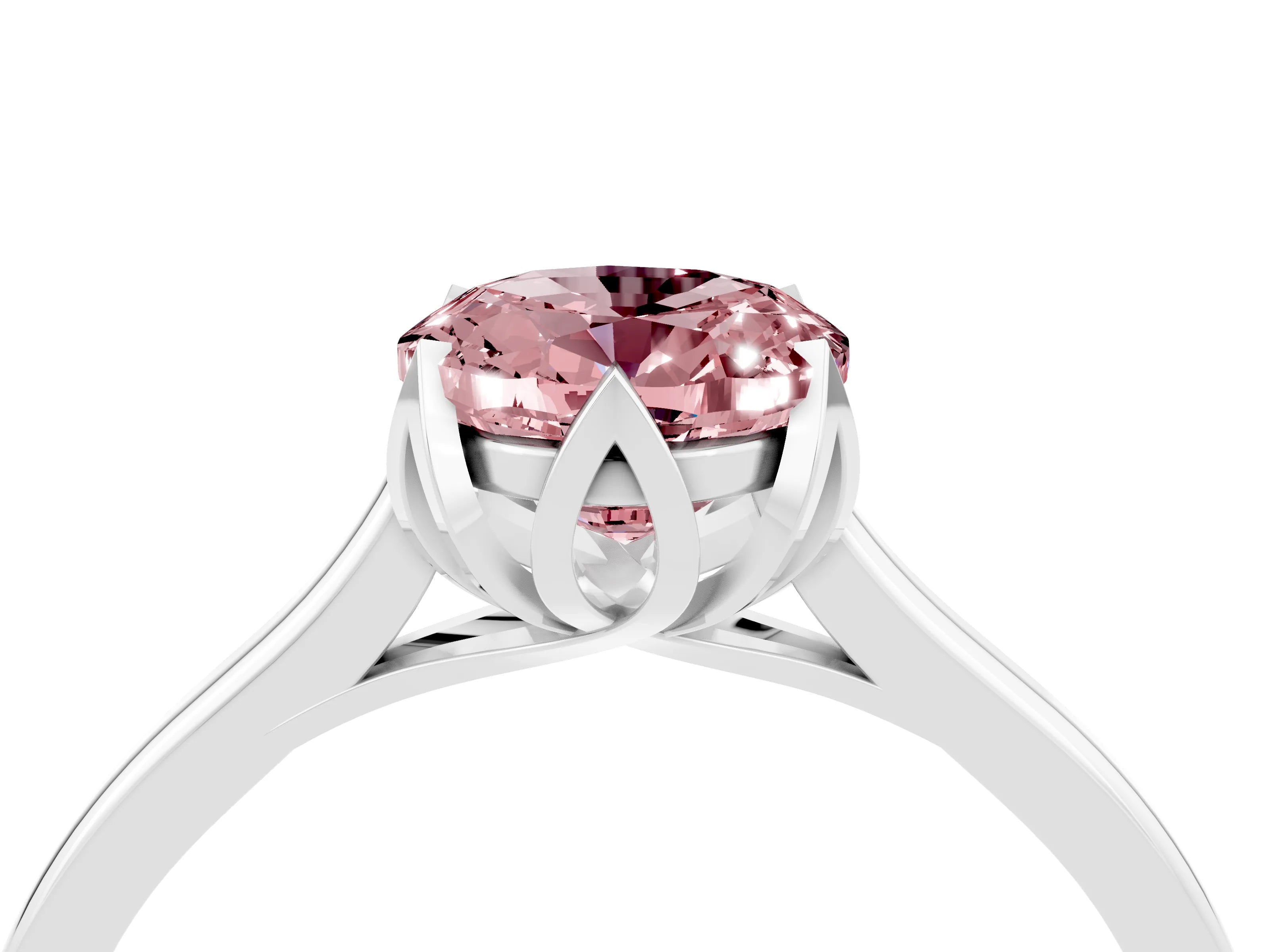 White gold Oval Cut Morganite Solitaire Ring with Flower Prong Setting and Classic Band_28