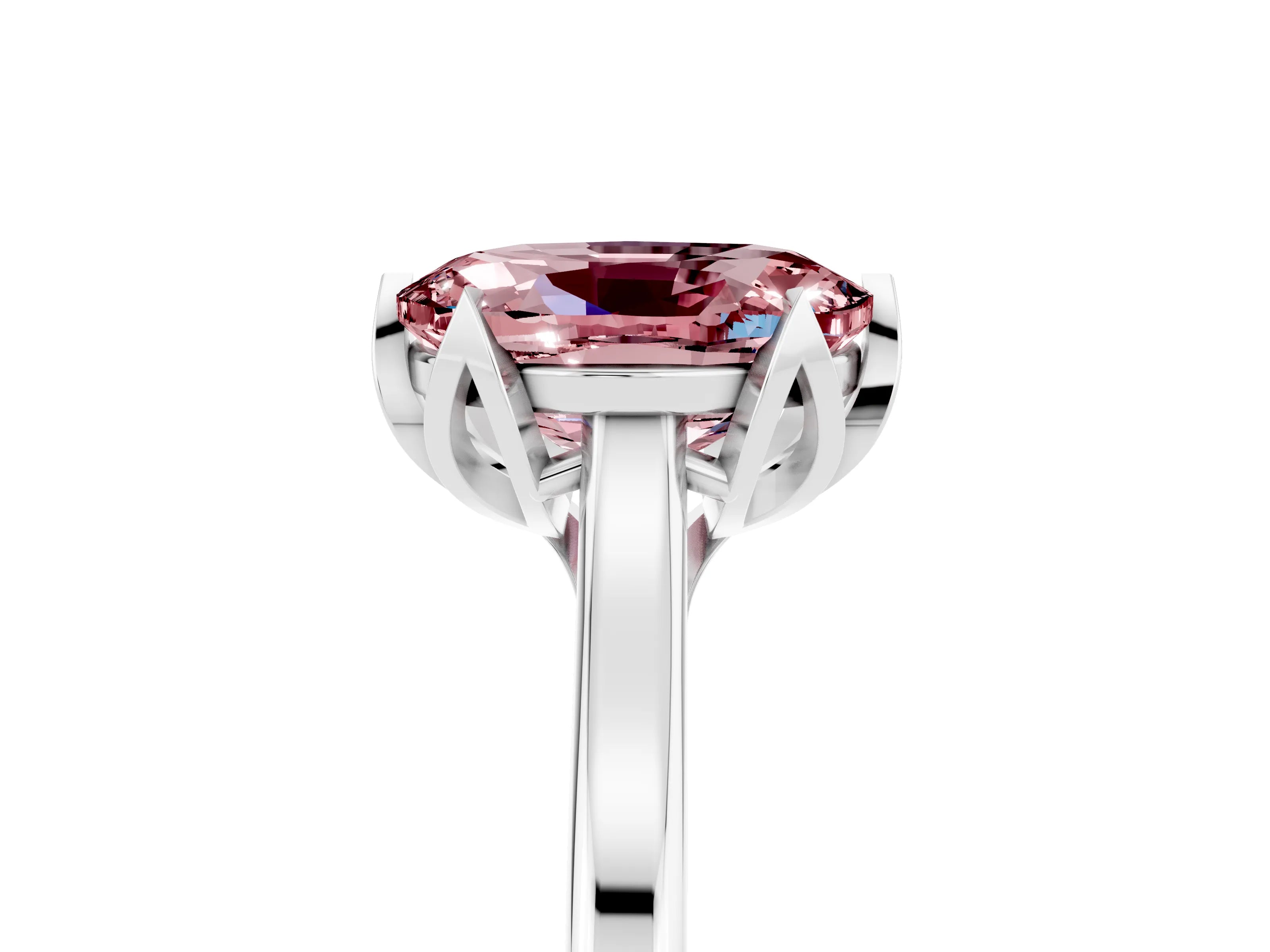White gold Oval Cut Morganite Solitaire Ring with Flower Prong Setting and Classic Band_29