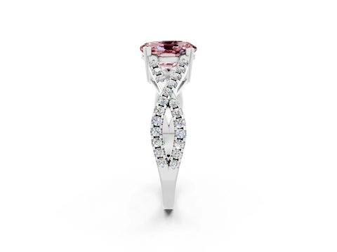 White gold Oval Cut Morganite Solitaire Ring with Four-Prong Setting and Twisted Pavé Band_2
