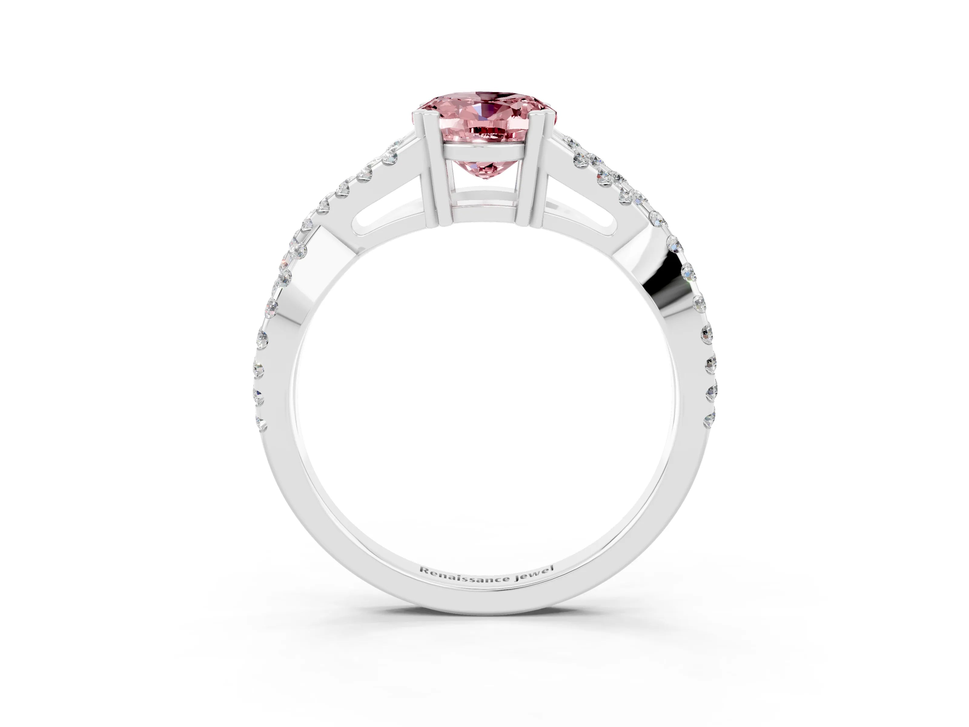 White gold Oval Cut Morganite Solitaire Ring with Four-Prong Setting and Twisted Pavé Band_3