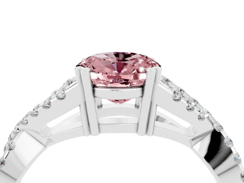 White gold Oval Cut Morganite Solitaire Ring with Four-Prong Setting and Twisted Pavé Band_4