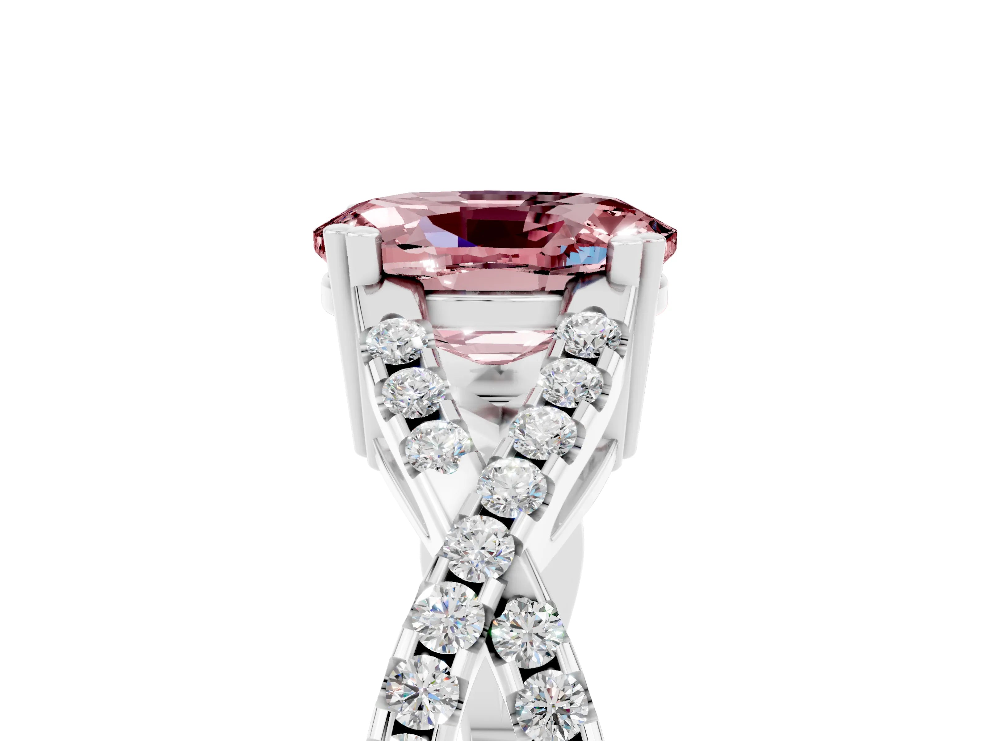 White gold Oval Cut Morganite Solitaire Ring with Four-Prong Setting and Twisted Pavé Band_5