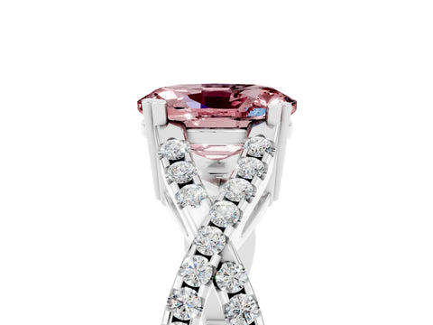 White gold Oval Cut Morganite Solitaire Ring with Four-Prong Setting and Twisted Pavé Band_5