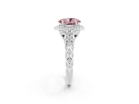 White gold Oval Cut Morganite Solitaire Ring with Hidden Halo and Pavé Band_14