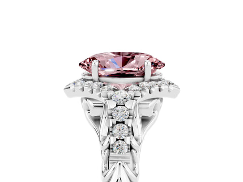 White gold Oval Cut Morganite Solitaire Ring with Hidden Halo and Pavé Band_17