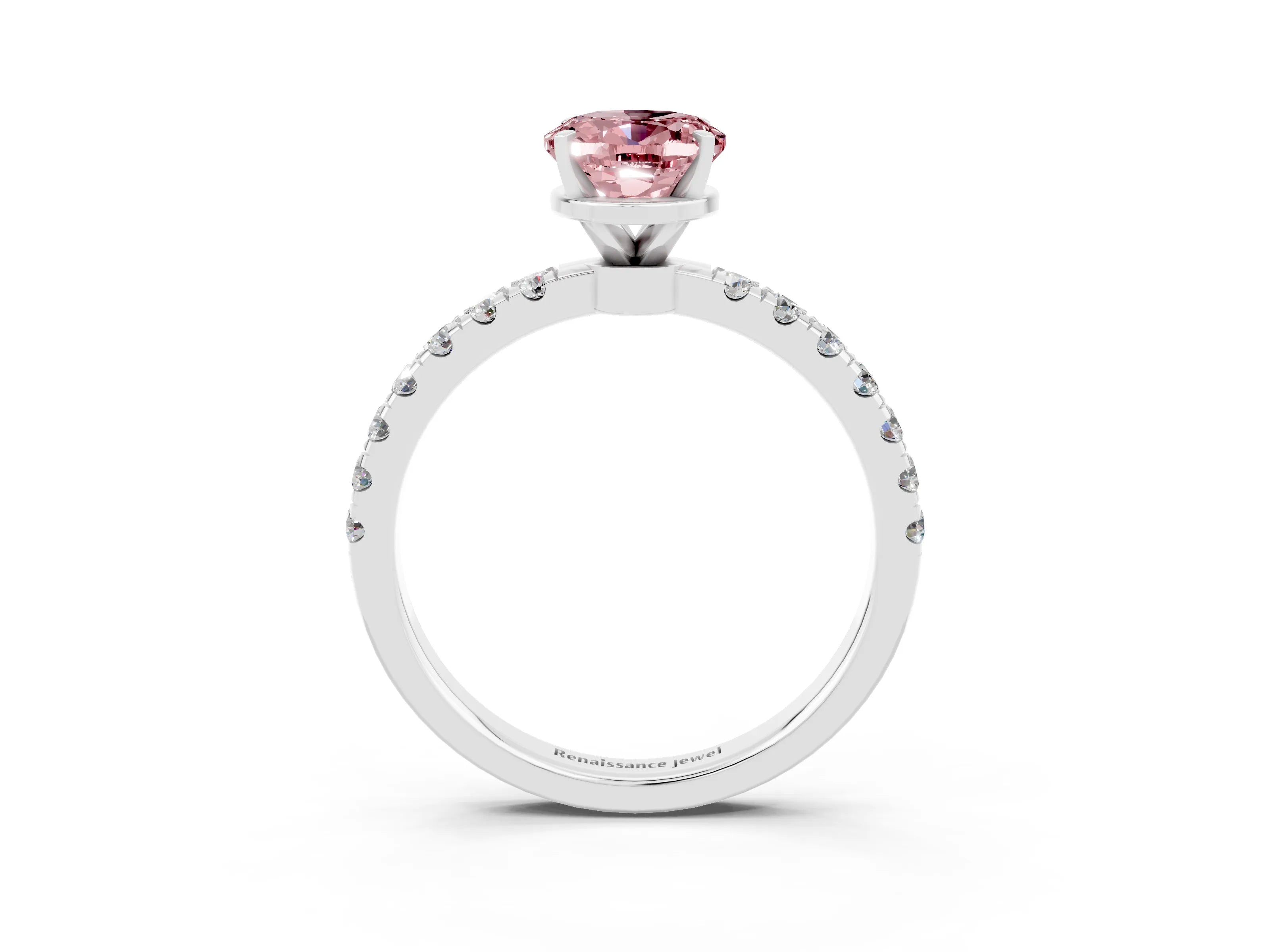 White gold Oval Cut Morganite Solitaire Ring with Pavé Accents and Four-Prong Setting_3