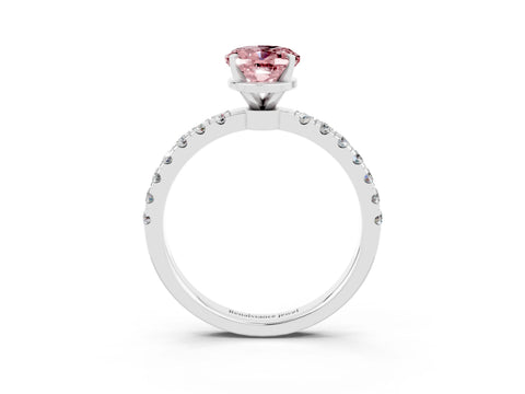 White gold Oval Cut Morganite Solitaire Ring with Pavé Accents and Four-Prong Setting_3