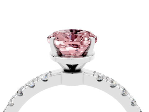 White gold Oval Cut Morganite Solitaire Ring with Pavé Accents and Four-Prong Setting_4