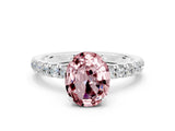 White gold Oval Cut Morganite Solitaire Ring with Pavé Accents and Four-Prong Setting
