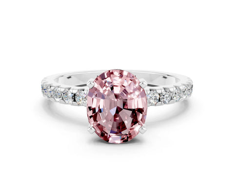 White gold Oval Cut Morganite Solitaire Ring with Pavé Band and Four-Prong Setting_24