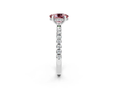 White gold Oval Cut Morganite Solitaire Ring with Pavé Band and Four-Prong Setting_26