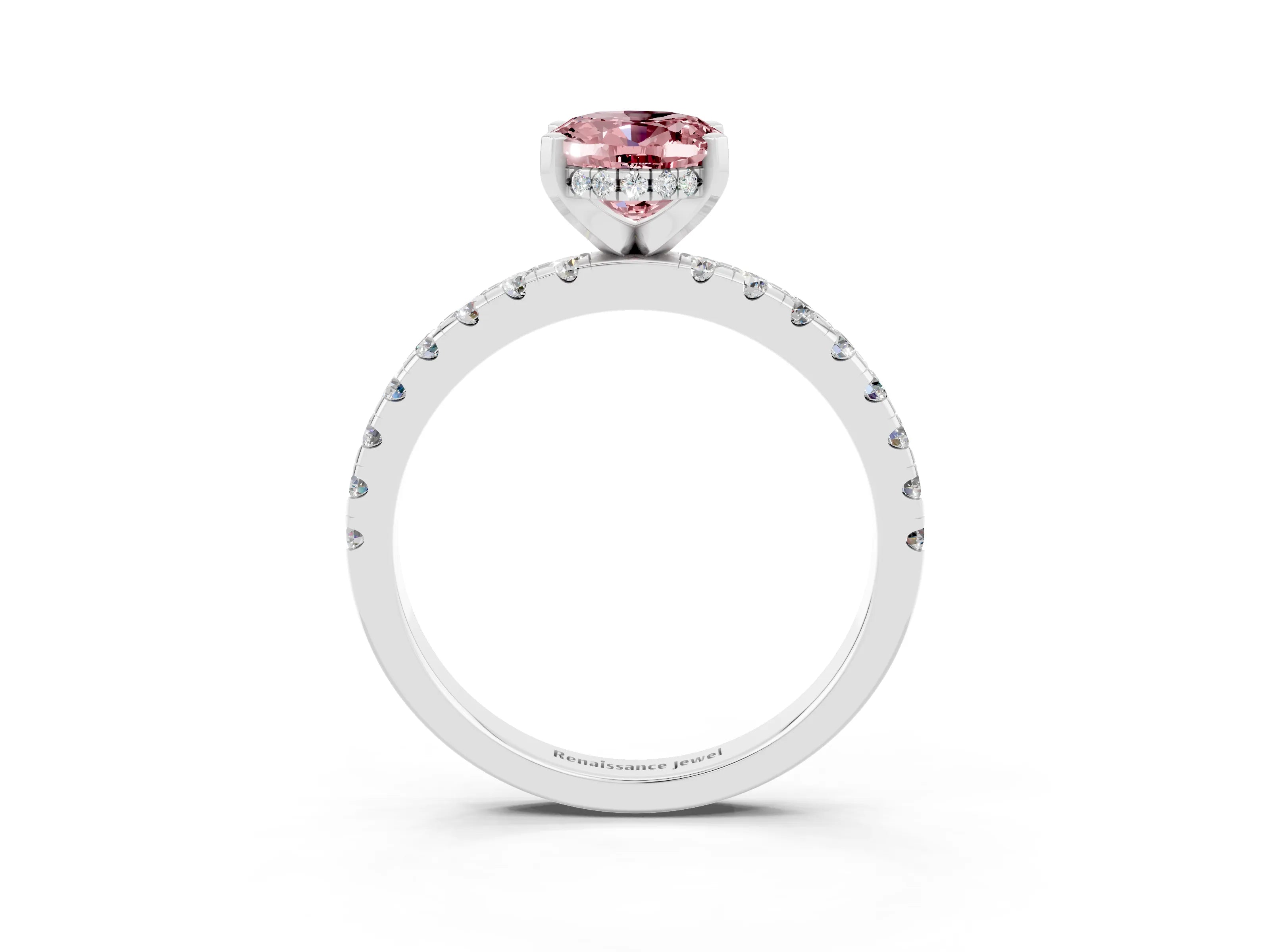 White gold Oval Cut Morganite Solitaire Ring with Pavé Band and Four-Prong Setting_27