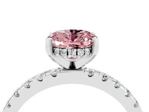 White gold Oval Cut Morganite Solitaire Ring with Pavé Band and Four-Prong Setting_28