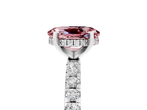 White gold Oval Cut Morganite Solitaire Ring with Pavé Band and Four-Prong Setting_29