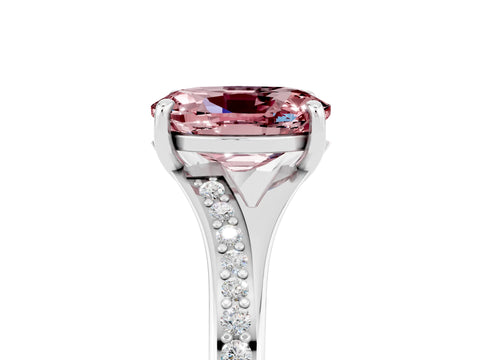 White gold Oval Cut Morganite Solitaire Ring with Pavé Band and Prong Setting_5