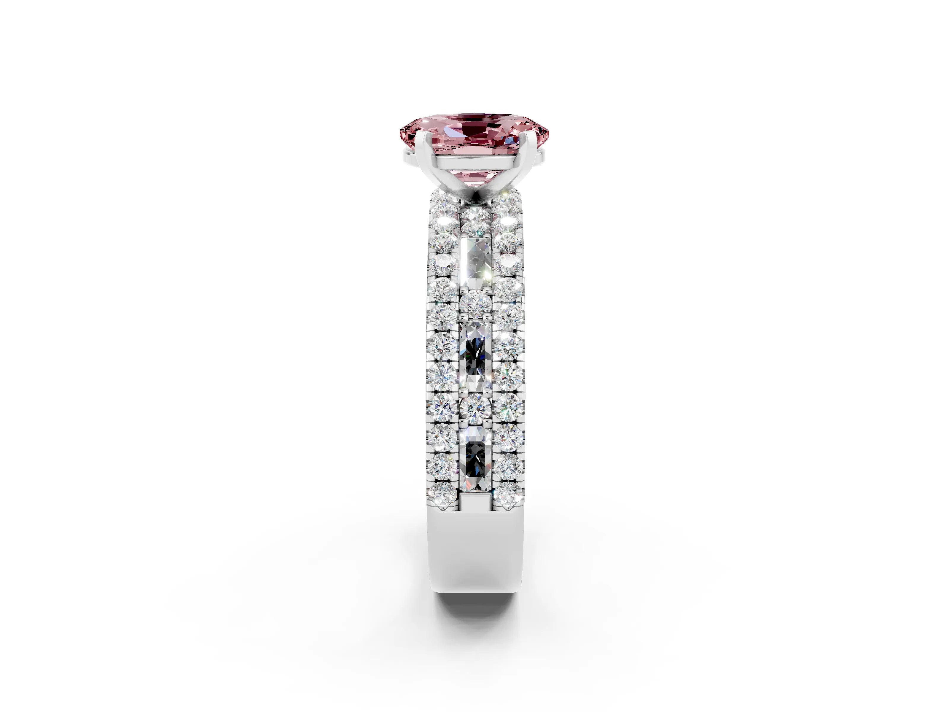 White gold Oval Cut Morganite Solitaire Ring with Pavé and Channel Set Band_2