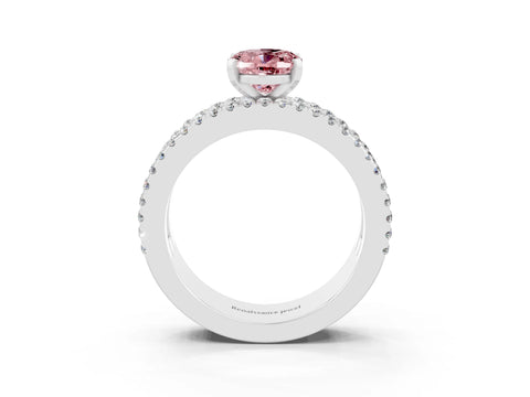 White gold Oval Cut Morganite Solitaire Ring with Pavé and Channel Set Band_3