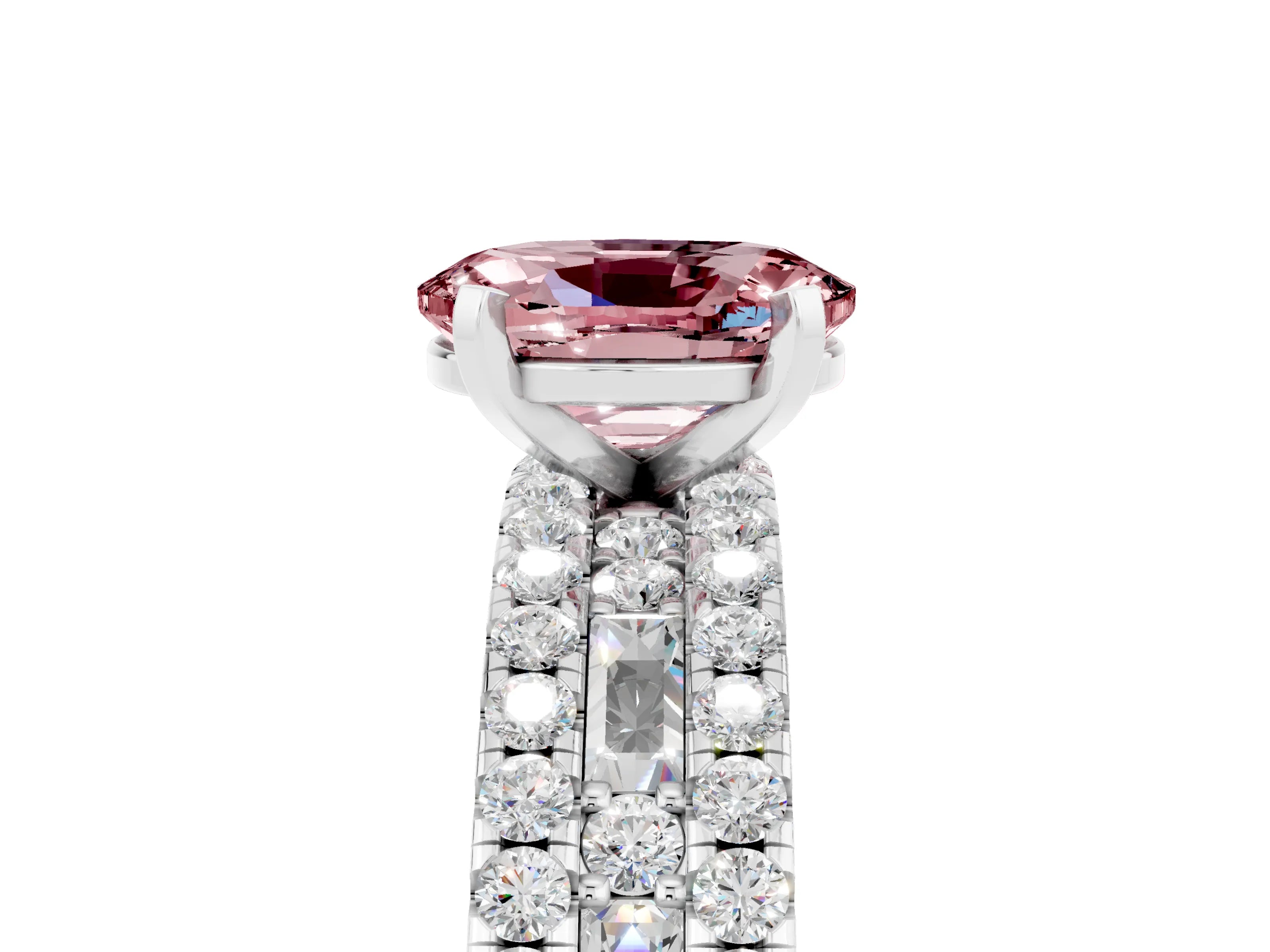 White gold Oval Cut Morganite Solitaire Ring with Pavé and Channel Set Band_5
