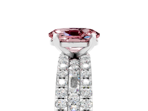 White gold Oval Cut Morganite Solitaire Ring with Pavé and Channel Set Band_5