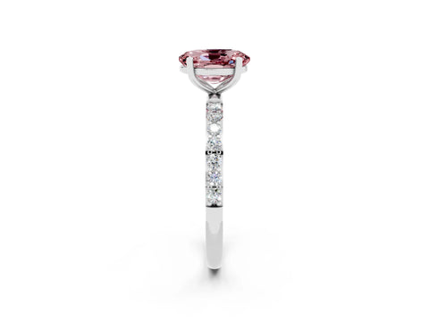 White gold Oval Cut Morganite Solitaire Ring with Pave Band and Four Prong Setting_14