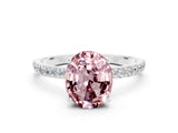 White gold Oval Cut Morganite Solitaire Ring with Pave Band and Four Prong Setting_24