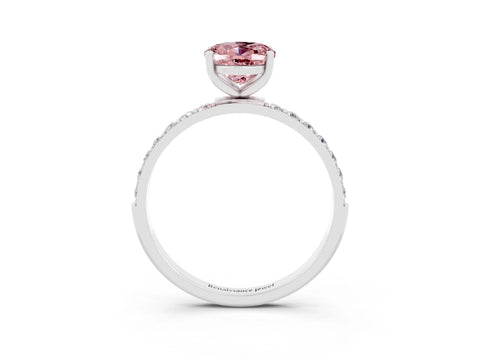 White gold Oval Cut Morganite Solitaire Ring with Pave Band and Four Prong Setting_27