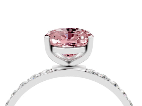 White gold Oval Cut Morganite Solitaire Ring with Pave Band and Four Prong Setting_28
