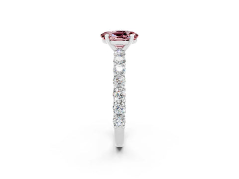 White gold Oval Cut Morganite Solitaire Ring with Shared Prong Pavé Band and Four-Prong Setting_2