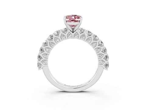 White gold Oval Cut Morganite Solitaire Ring with Shared Prong Pavé Band and Four-Prong Setting_3