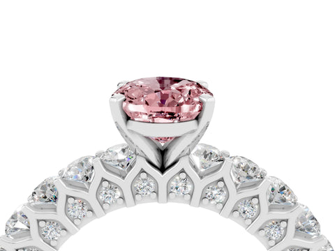 White gold Oval Cut Morganite Solitaire Ring with Shared Prong Pavé Band and Four-Prong Setting_4