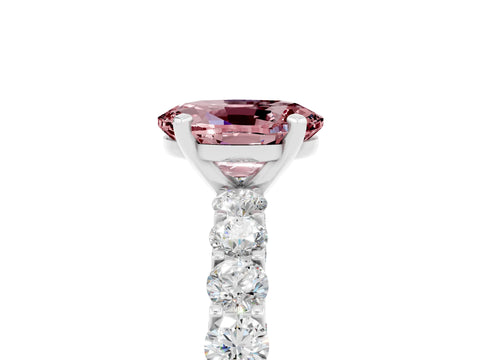 White gold Oval Cut Morganite Solitaire Ring with Shared Prong Pavé Band and Four-Prong Setting_5