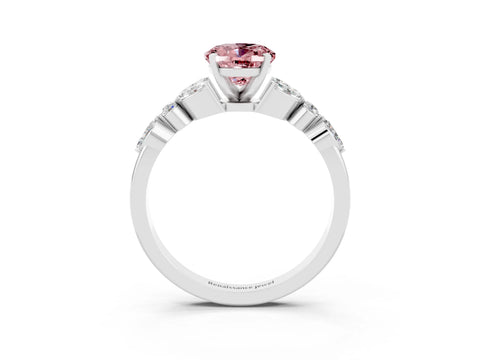 White gold Oval Cut Morganite Solitaire Ring with Side Stones and Four-Prong Setting_27