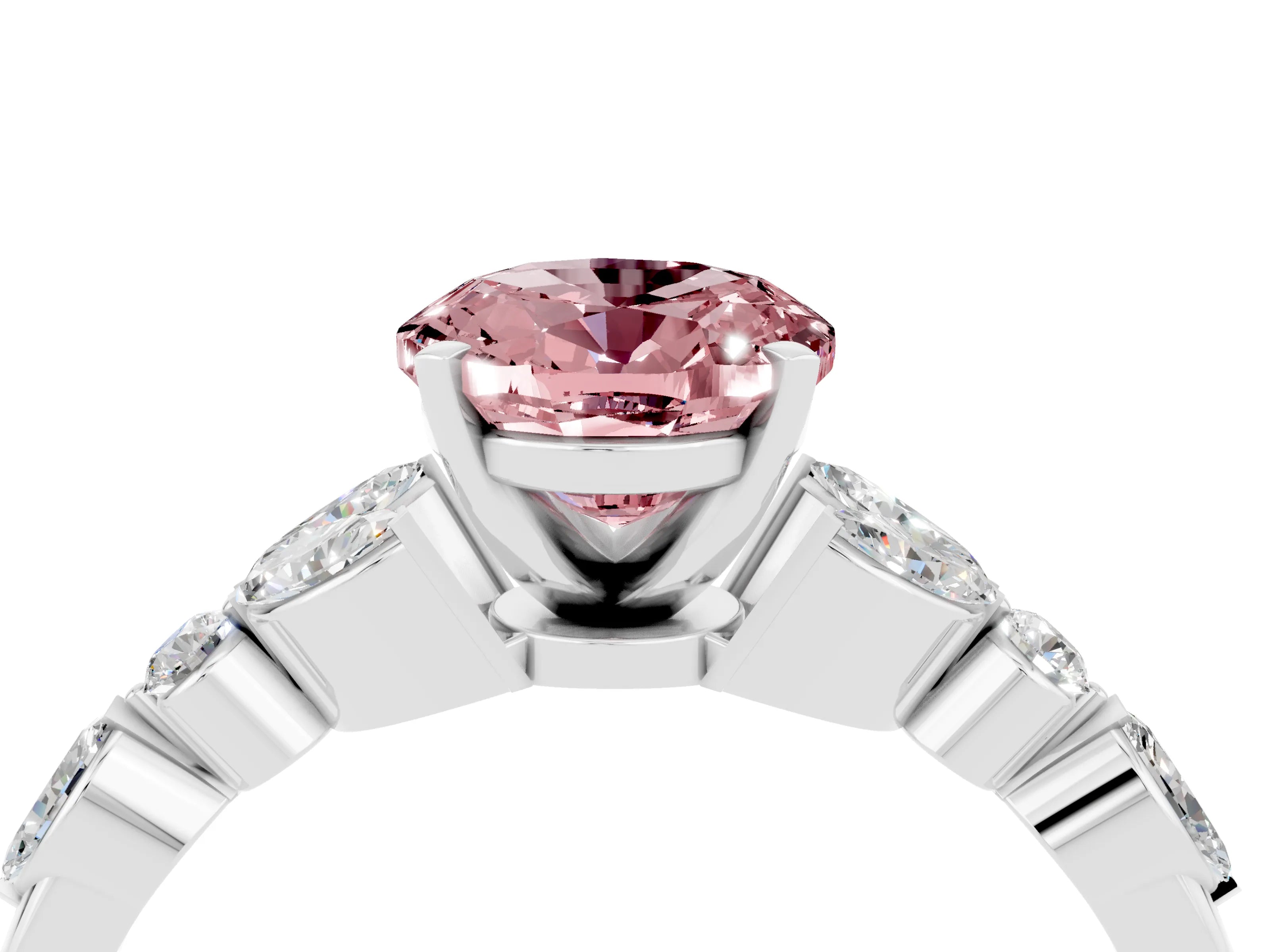 White gold Oval Cut Morganite Solitaire Ring with Side Stones and Four-Prong Setting_28