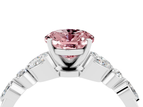 White gold Oval Cut Morganite Solitaire Ring with Side Stones and Four-Prong Setting_28