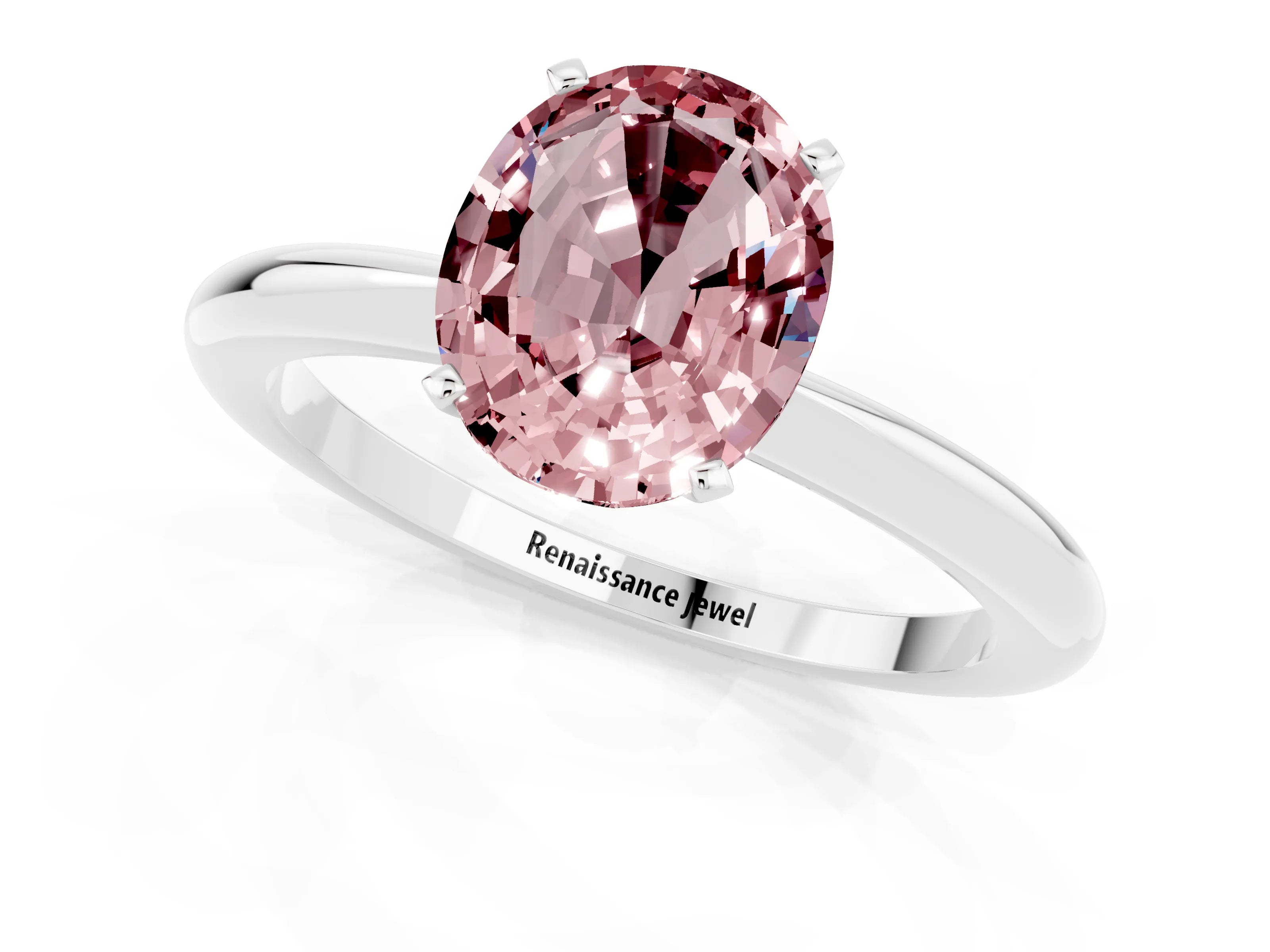 White gold Oval Cut Morganite Solitaire Ring with Six-Prong Setting and Classic Band_1