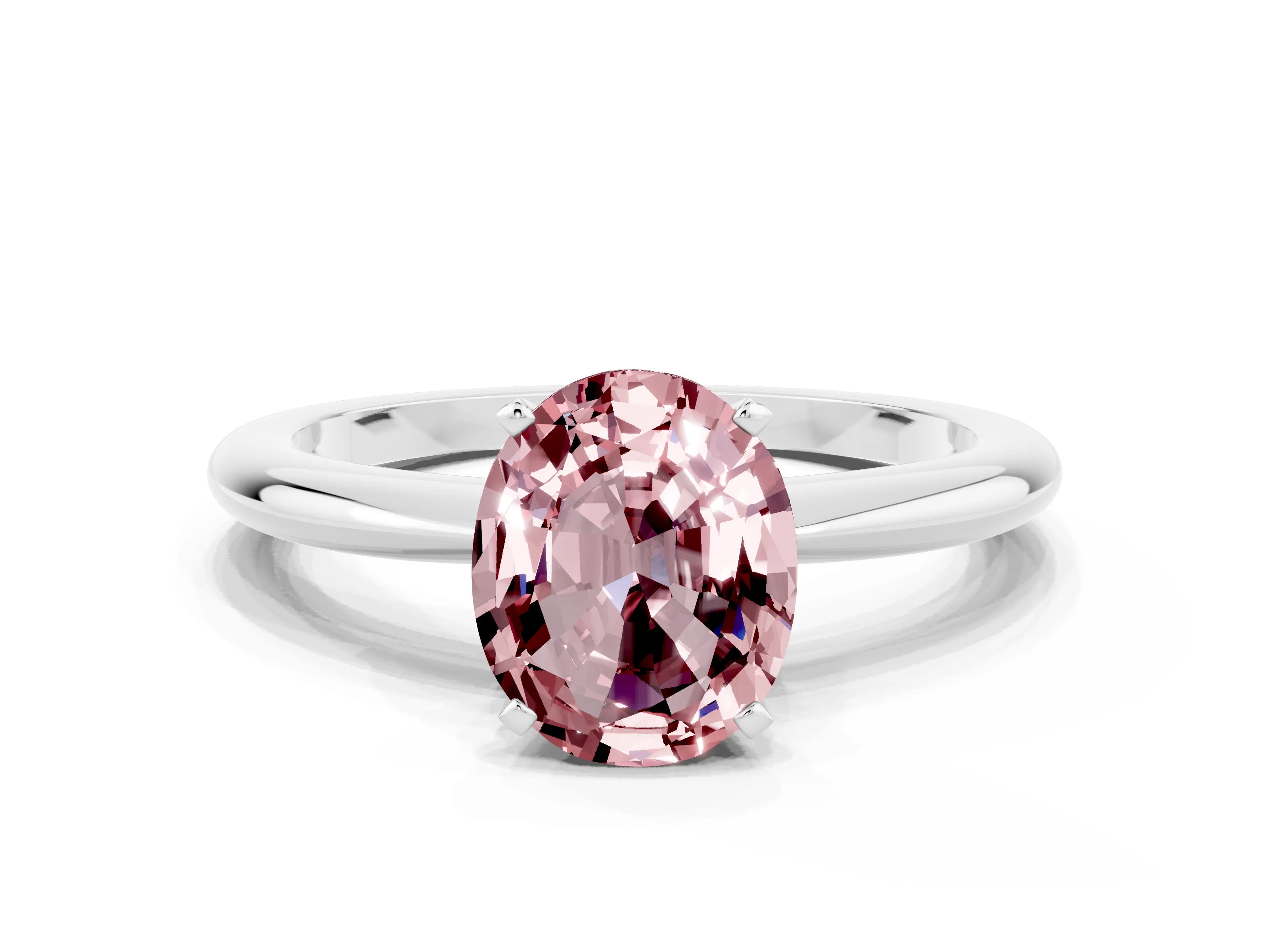 White gold Oval Cut Morganite Solitaire Ring with Six-Prong Setting and Classic Band