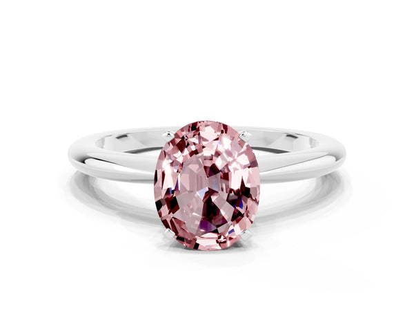Silver Oval Cut Morganite Solitaire Ring with Six-Prong Setting and Classic Band