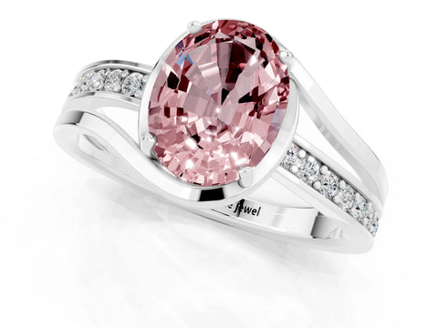 White gold Oval Cut Morganite Solitaire Ring with Split Shank and Prong Setting_1