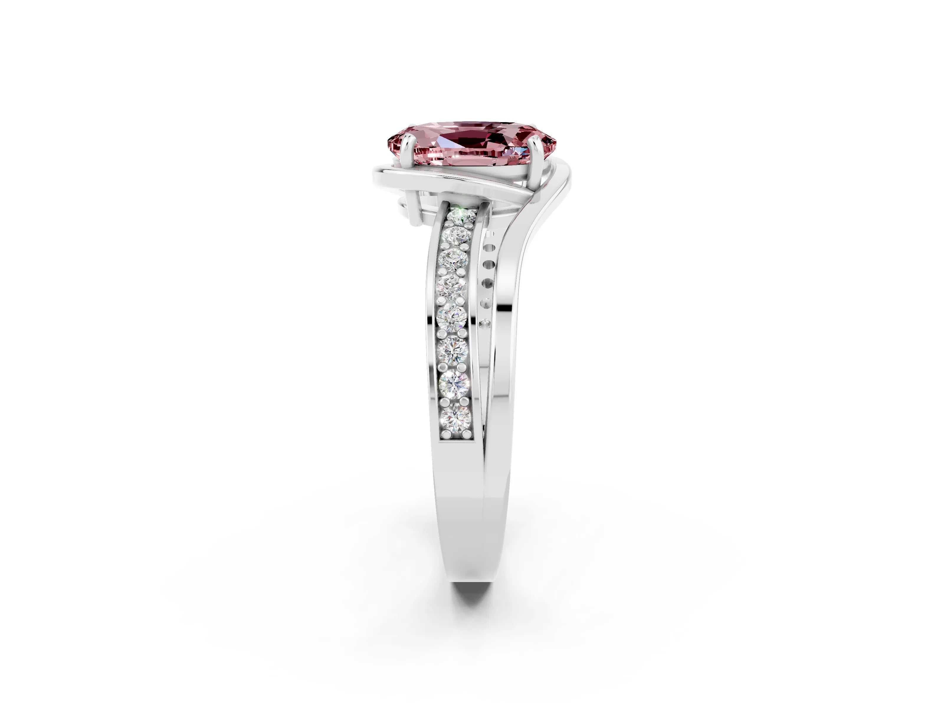 White gold Oval Cut Morganite Solitaire Ring with Split Shank and Prong Setting_2