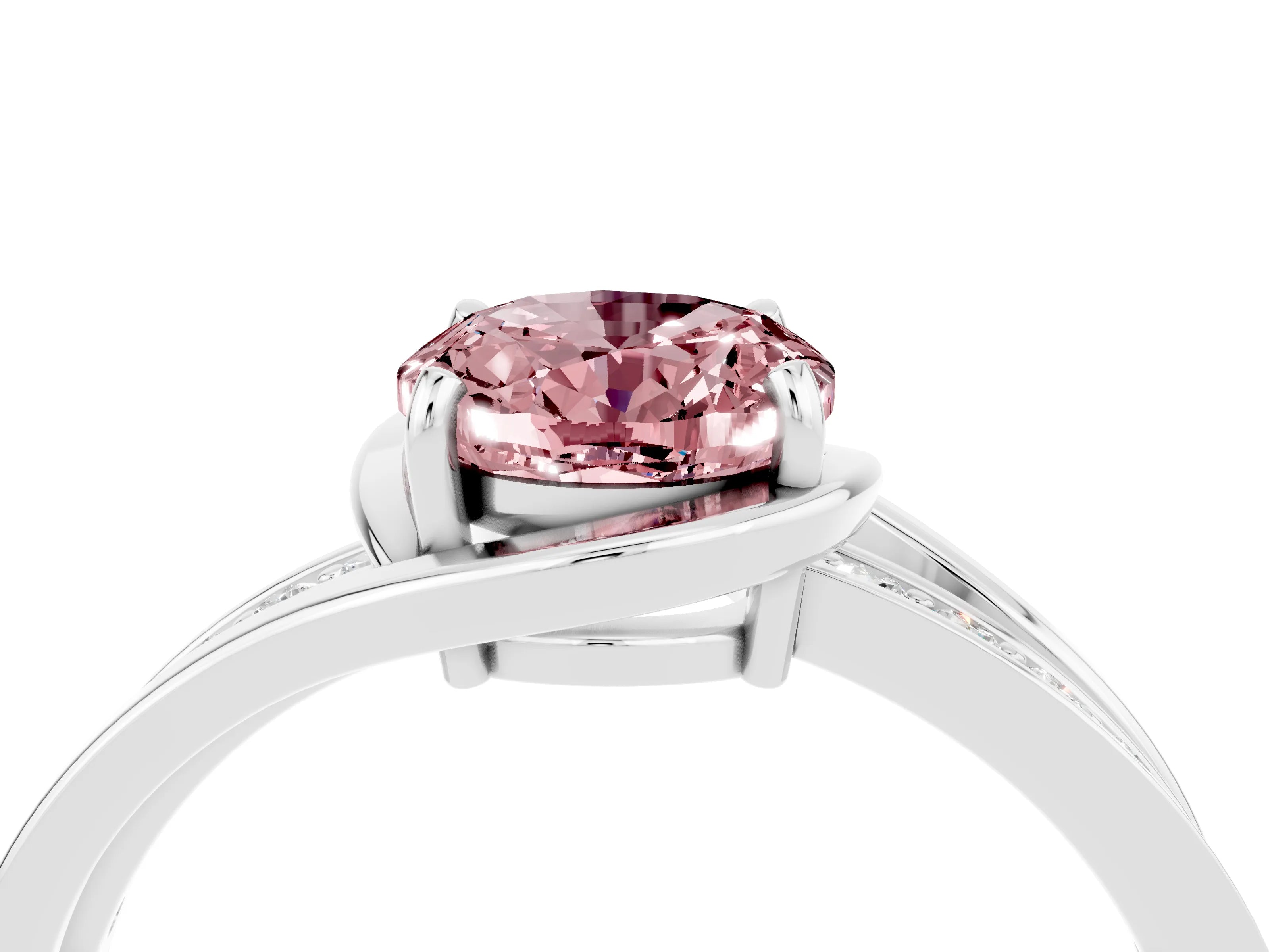 White gold Oval Cut Morganite Solitaire Ring with Split Shank and Prong Setting_4