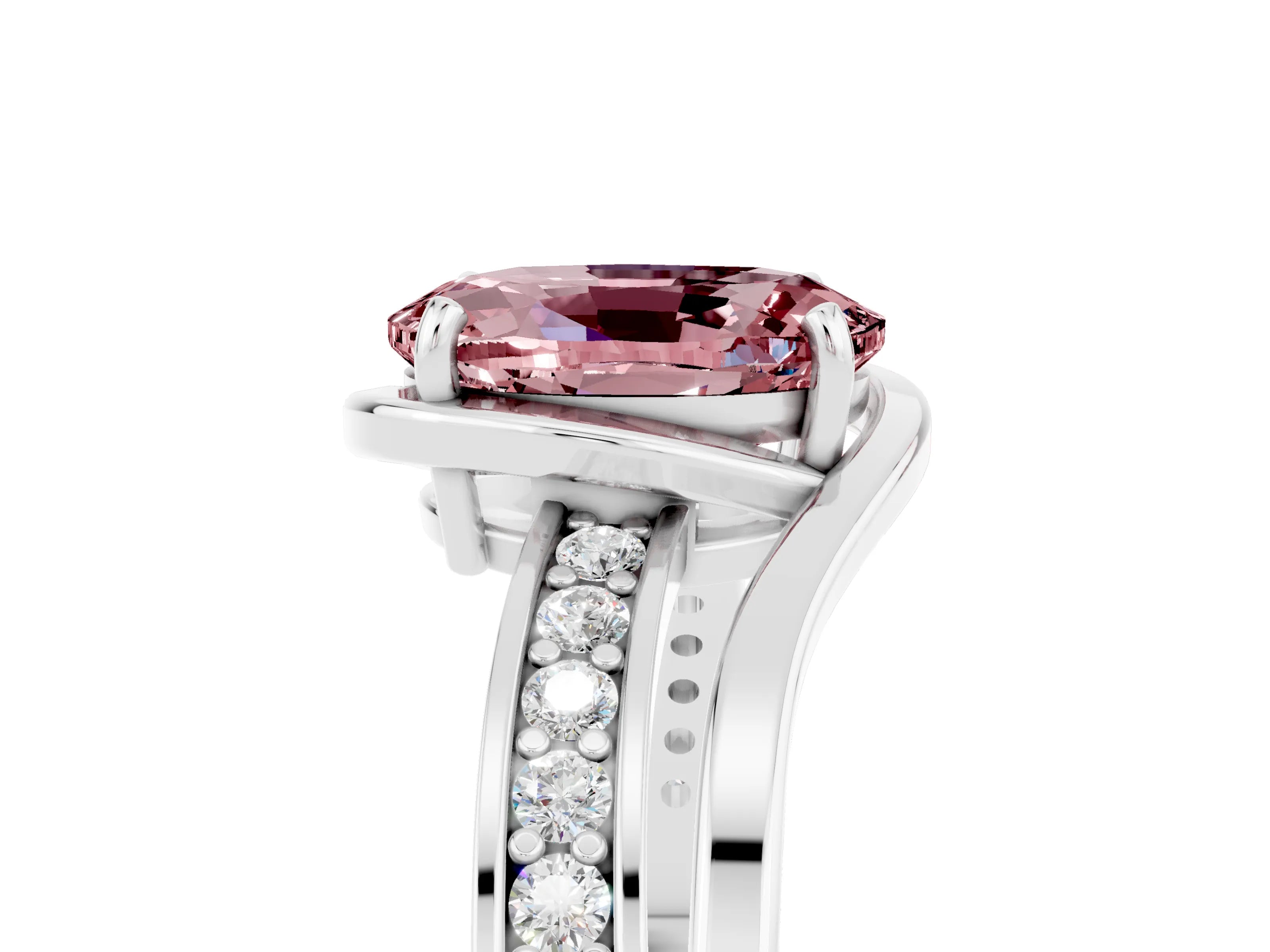 White gold Oval Cut Morganite Solitaire Ring with Split Shank and Prong Setting_5